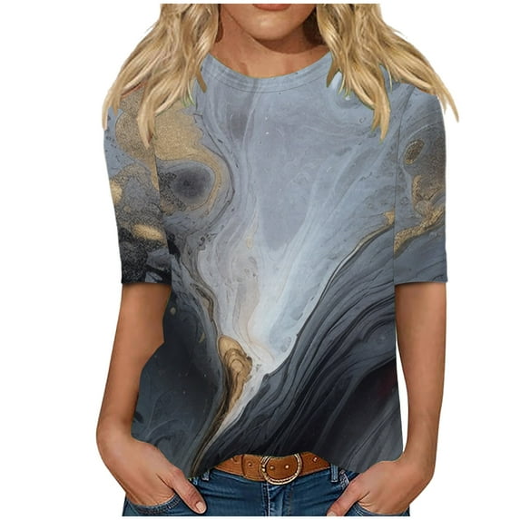Blouse for Women Elegant Half Sleeve Summer Tops Vintage Floral Print Tunic Tops Tee Shirts Crewneck Casual Loose Pullover Tops Holiday Party Wear Tshirts Plus Size