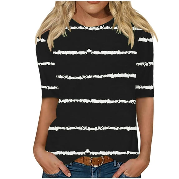 Blouse for Women Elegant Half Sleeve Summer Tops Vintage Floral Print Tunic Tops Tee Shirts Crewneck Casual Loose Pullover Tops Holiday Party Wear Tshirts Plus Size