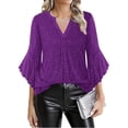 thumbnail image 1 of Blouse for Women Long Sleeve New Women's Color Mesh Gold-Foiled Sparkling Breathable Party Gathering 3/4 Sleeve Three-Quarter Sleeve V-Neck Tops Style B-31 Purple XL, 1 of 7