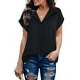 thumbnail image 1 of Blouse Women'S Short Sleeve Summer Tops Elegant Business Tunic Shirt Casual Blouses with Lapel Collar Black S, 1 of 9