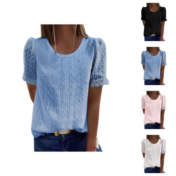 Blouse for Women – Sleeveless Tunic Top Elegant and Dressy Casual Blouse for Beach Vacation or Summer Office Women's Round Neck Short Sleeve Lace Shirts Blouses Vintage Elegant Tunic Tops