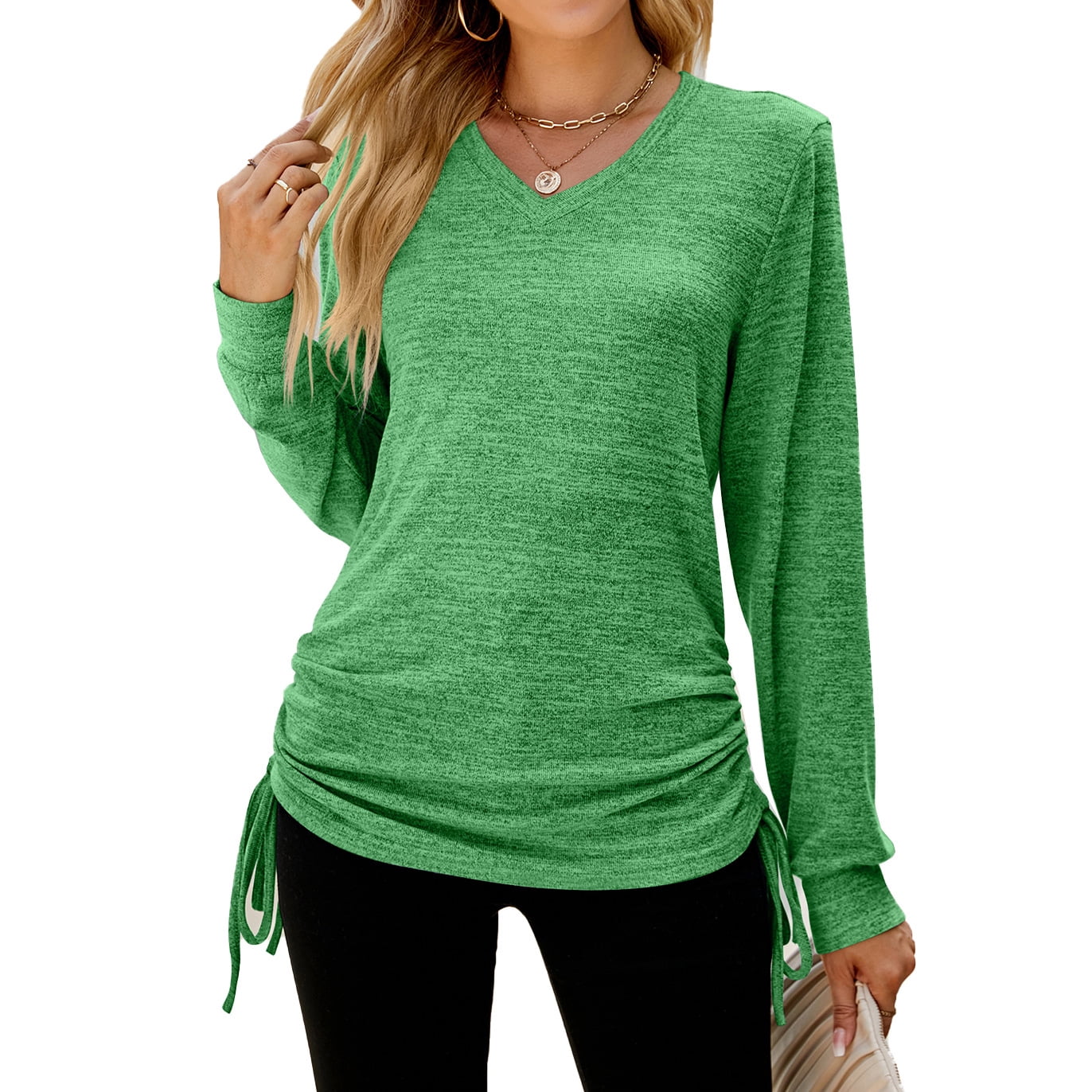 Blouse Women's Long Sleeve TShirt for Women Fashion V Collar Plain