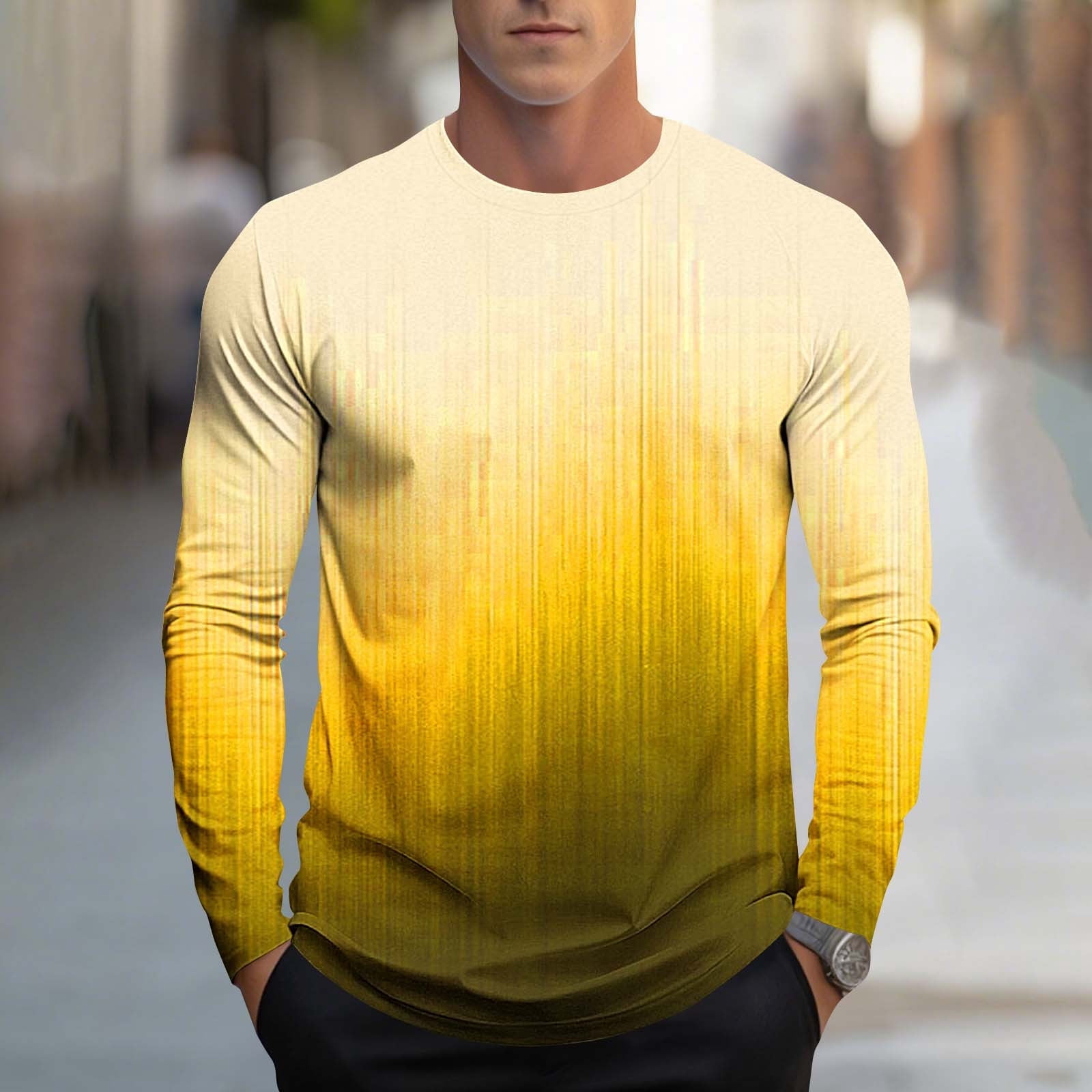 Blouse for Men,Mens Shirts Plus Size,Long Sleeves Round-Neck Gradient ...