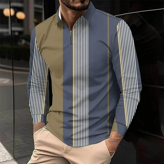 Blouse for Men,Mens Tops Long Sleeves Turn-down Collar Printing Pullover Casual Fitness Sports Blouse Brown M