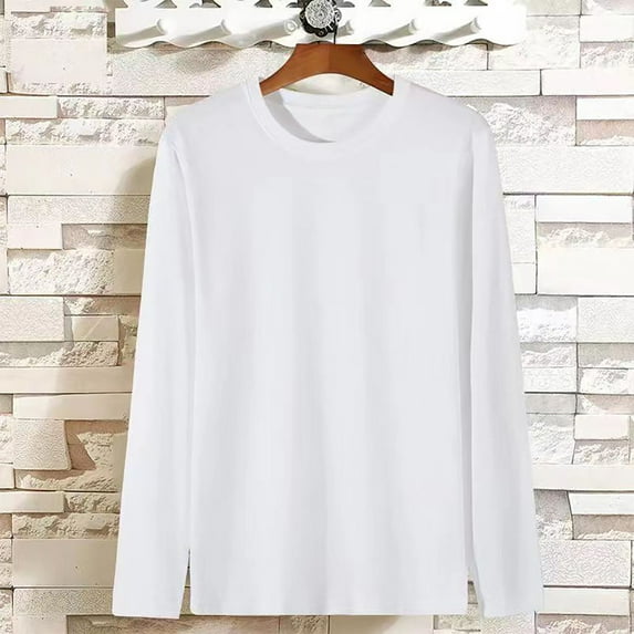 Blouse for Men Plus Size Long Sleeved Solid Color Plus Size Round Neck Pullover Casual Top White XXXL
