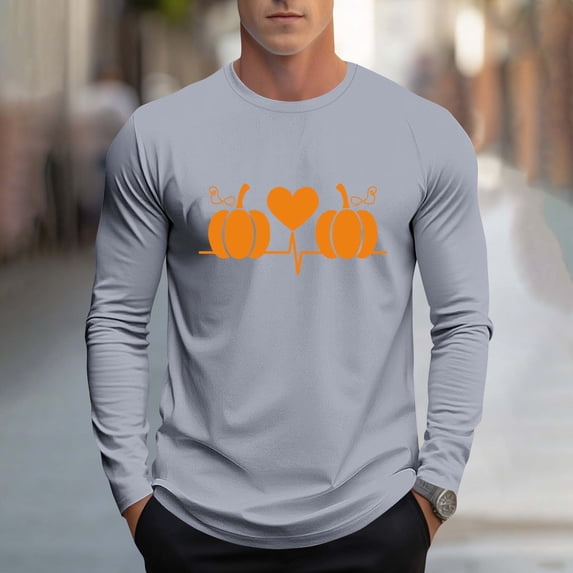 Blouse for Men Plus Size Long Sleeves Halloween Print Sports Round-Neck ...