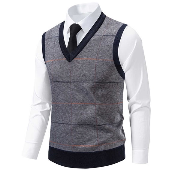 Blouse for Men Plus Size Sleeveless Plaid British Style V-Neck Elastic Winter Padded Knit Sweater Tank,Mens Tops Dark Gray XL