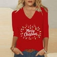 thumbnail image 1 of Blouse for Women 3/4 Sleeve Christmas Print V-neck T-shirt Loose Top,Tops for Women Red L, 1 of 5