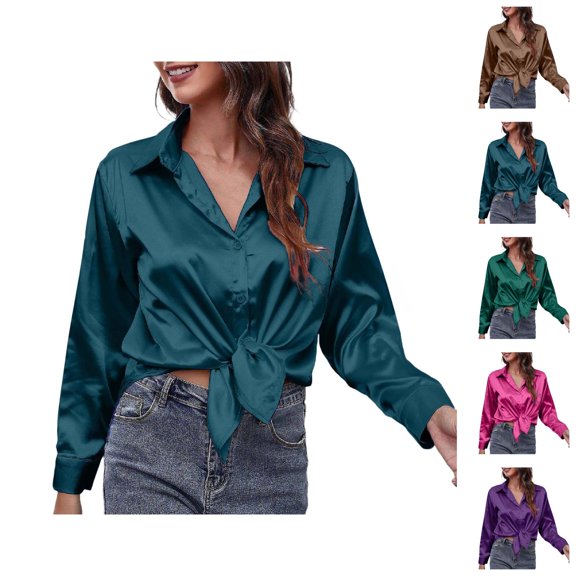 Blouse for Women Boho Style – Chiffon Tunika mit Blumenmuster Sommerliche Vacation Tops Womens Loose Buttons Down Solid Casual Long Sleeve Shirt
