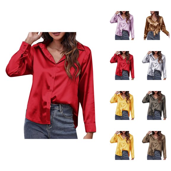 Blouse for Women – Chiffon Ruffle Sleeve Top mit V‑Neck Elegant Evening und Professional Tops Womens Loose Buttons Down Solid Casual Long Shirt