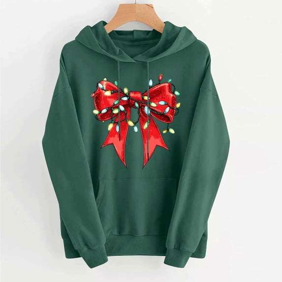 Blouse for Women Christmas Print Hooded Printed Sweatshirt Long Sleeved Sweatshirt,Tops for Women Green L