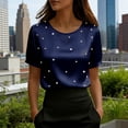 thumbnail image 1 of Blouse for Women Crewneck Short Sleeve Fashion Fit Scattered Pearl Rhinestone Embellished Satin Fabric Dressy Streetwear Lightweight Party Tops, 1 of 5