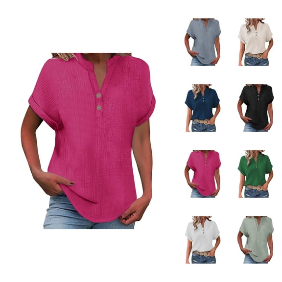 Blouse for Women Elegant Tunic – V‑Ausschnitt & Puff Sleeve Design Ideal für Dressy Büro Look Womens Loose Buttons Down Tops Solid Casual Long Shirt