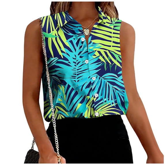 Blouse for Women Lapel V Neck Sleeveless Classic Loose Fit Plaid Checkered Print Soft Breathable Summer Office Button Down Top