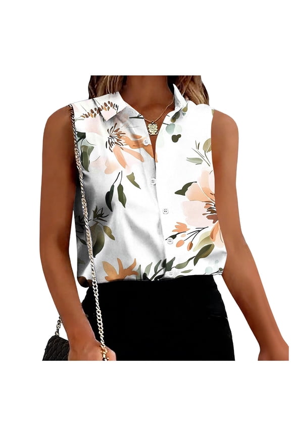 Blouse for Women Lapel V Neck Sleeveless Classic Loose Fit Plaid Checkered Print Soft Breathable Summer Office Button Down Top