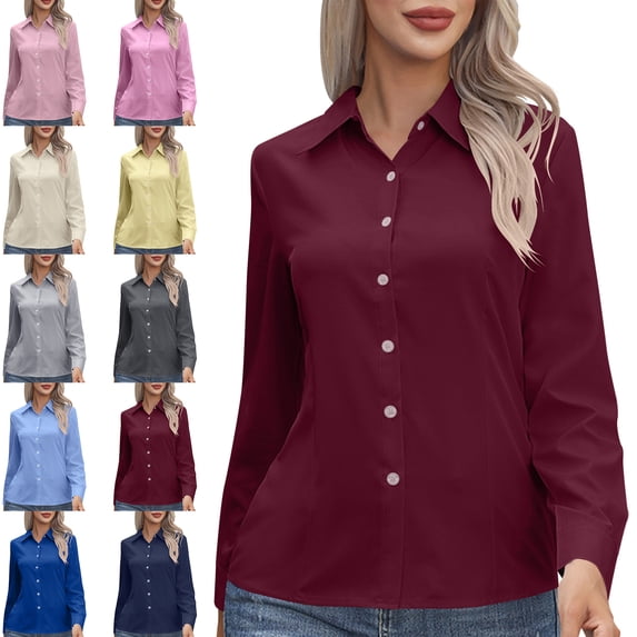 Blouse for Women Long Sleeve Button Down Shirt Work Shirt Fashionable Office Shirt Classic Style Holiday Vacation Beach Tee Casual Daily