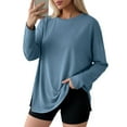thumbnail image 1 of Blouse for Women Long Sleeve Workout Oversized T-shirts Side Slit Fall Gym Casual Basic Tops Loose Tees Blue XXXL, 1 of 7