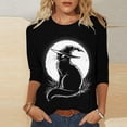 thumbnail image 1 of Blouse for Women Plus Size 3/4 Sleeve Cat Halloween Printed Round Neck Loose T-shirt 7-Black XXXL, 1 of 5