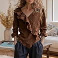 thumbnail image 1 of Blouse for Women V Neck Long Sleeve Fashion Loose Fit Ruffle Trim Design Soft Textured Fabric Elegant Streetwear Summer Fall Wrap Style Top, 1 of 6