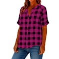 thumbnail image 1 of Blouse for Women V Neck Short Sleeve Fashion Loose Fit Large Checkered Pattern Button Down Breathable Soft Summer Tunic Tops, 1 of 6