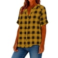 thumbnail image 1 of Blouse for Women V Neck Short Sleeve Fashion Loose Fit Large Checkered Pattern Button Down Breathable Soft Summer Tunic Tops, 1 of 6