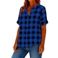 thumbnail image 1 of Blouse for Women V Neck Short Sleeve Fashion Loose Fit Large Checkered Pattern Button Down Breathable Soft Summer Tunic Tops, 1 of 6