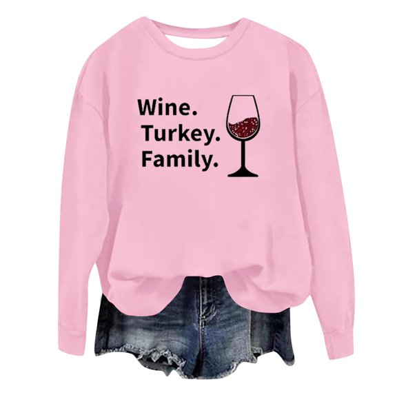 Blouse for Women Winter Comfy Crewneck Long Sleeve Kimono Drop Shoulder Curve Hem Christmas Printing Leisure Cotton Tees T Shirt(Pink,XL)