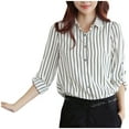 thumbnail image 1 of Blouses Button-Down Shirts for Women Long Sleeve Blouse Business hirt Lapel Stripe Office Lady Shirts Tops, 1 of 6