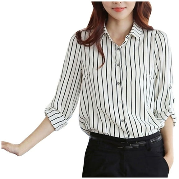 Blouses Button-Down Shirts for Women Long Sleeve Blouse Business hirt Lapel Stripe Office Lady Shirts Tops