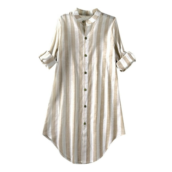 Blouses Button-Down Shirts for Women Long Sleeve Plus Size Stripe Pocket Loose Blouse Casual Button Shirt Top