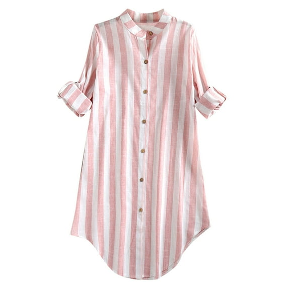 Blouses Button-Down Shirts for Women Long Sleeve Plus Size Stripe Pocket Loose Blouse Casual Button Shirt Top