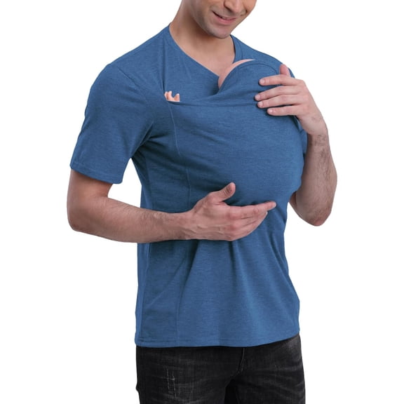 Blouses For Men Kangaroo Shirt for Dad V Neck T-Shirt Carrier Summer Tops For Men