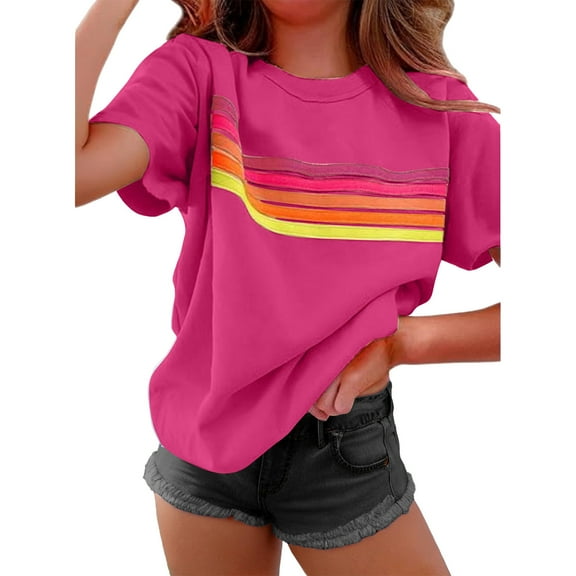 Blouses For Women, Casual Striped T-Shirts for Women 2026 Summer Tops Short Sleeve Loose Crew Neck Tunic Tees Blouse