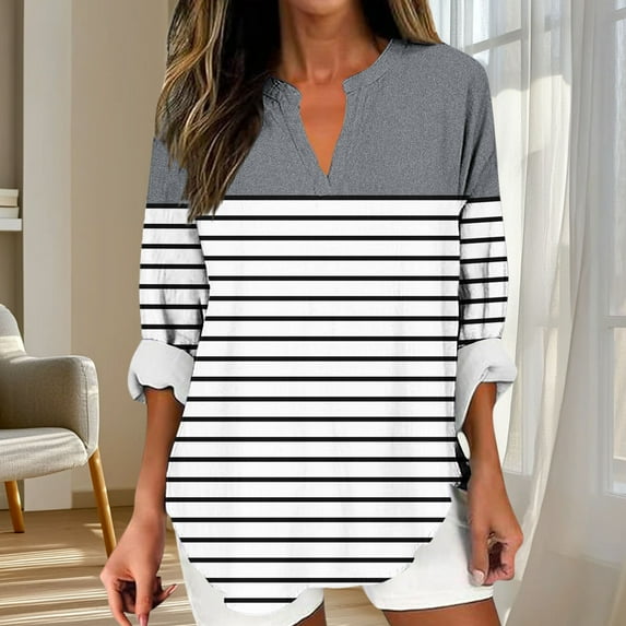 Blouses For Women Dressy Casual 3/4 Length Sleeve Womens Tops Trendy Summer Spring Shirts Gray L