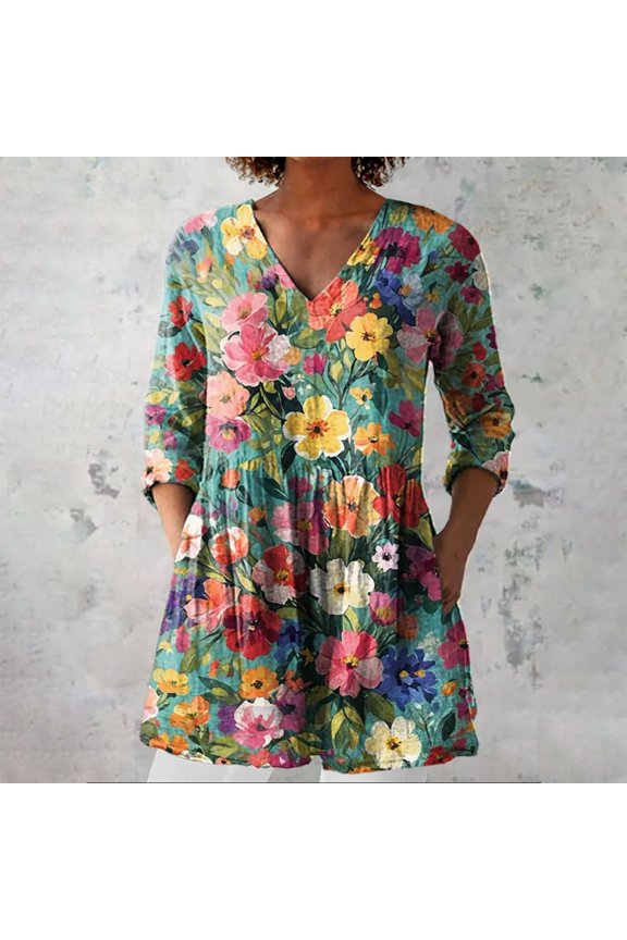 Blouses For Women Dressy Casual Summer Printed Group Shirt, Linen V Neck Casual Top, Exquisite Hemp 1pc, Green XL, Size S-3XL