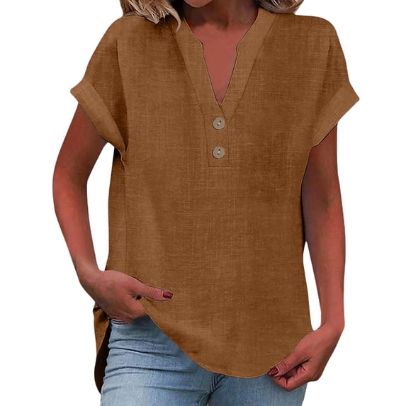 Blouses For Women Fashion Casual V Neck Button Short Sleeve T Shirt Womens Tops