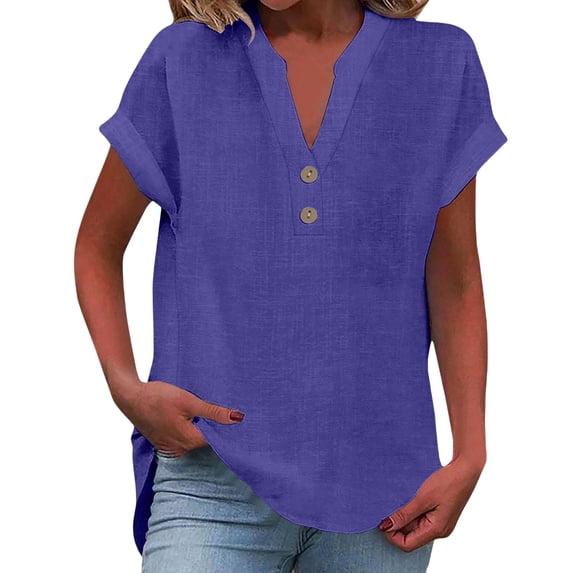 Blouses For Women Fashion Casual V Neck Button Short Sleeve T Shirt Womens Tops