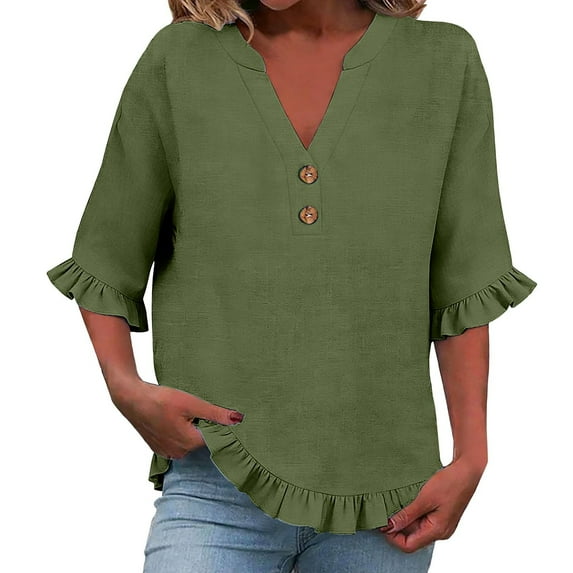 Blouses For Women Fashionable Casual Solid Color Cotton And Linen Irregular T Shirt Womens Tops