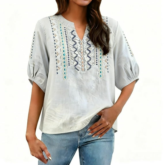 Blouses For Women Fashionable Casual Solid Color Pleated Cotton And Linen With Seven Quarter Sleeves Womens Tops