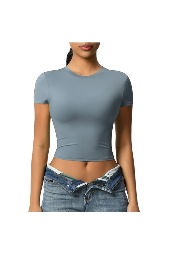 Blouses For Women, Fitness Women Short Sleeve Crop Top Shirt Sportswear Slim Fit Compression Gym