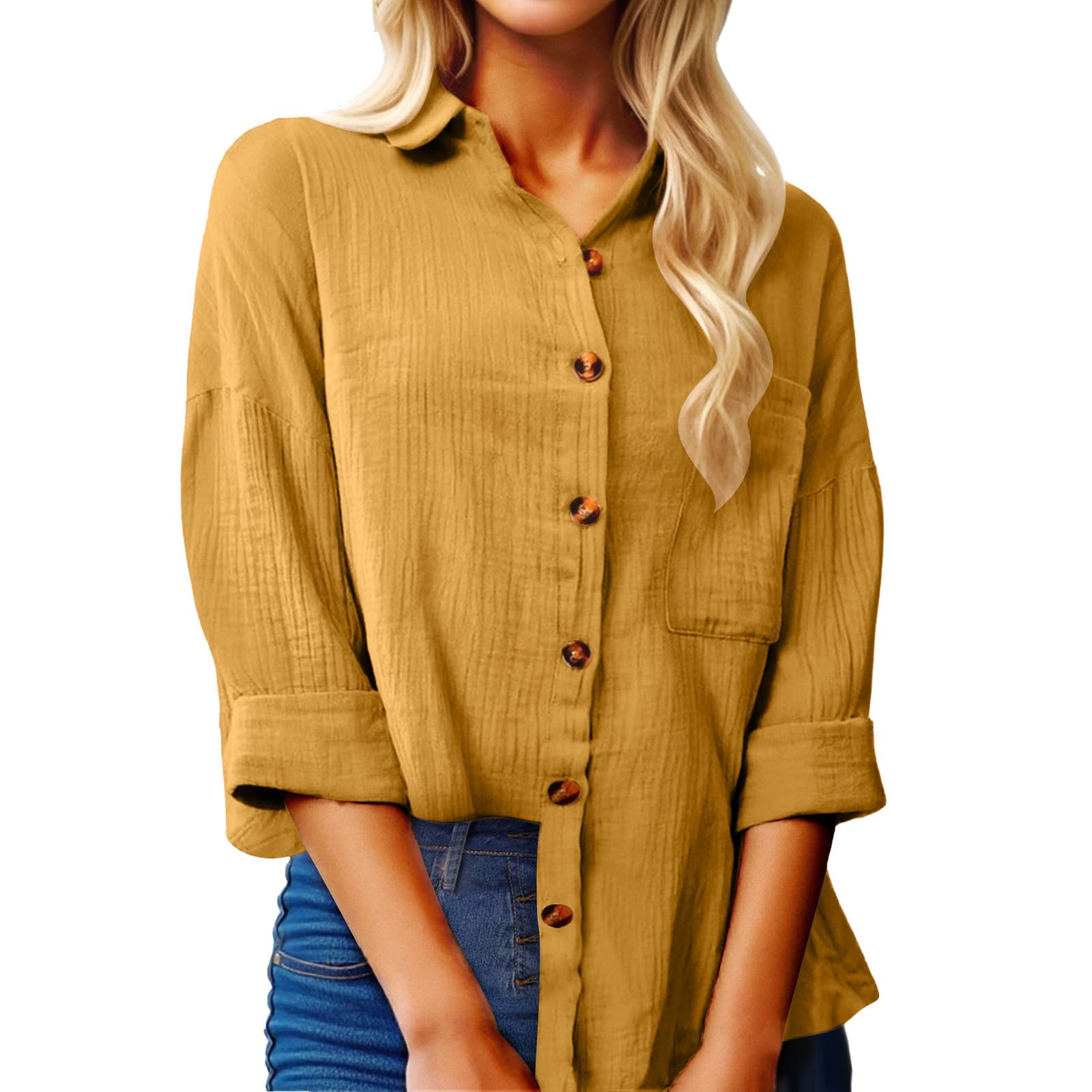 Blouses For Women Long Sleeve Collar Drop Shoulder Pocket Patched Shirt Blouses For Women Long Sleeve Collar Drop Shoulder Pocket Patched Shirt