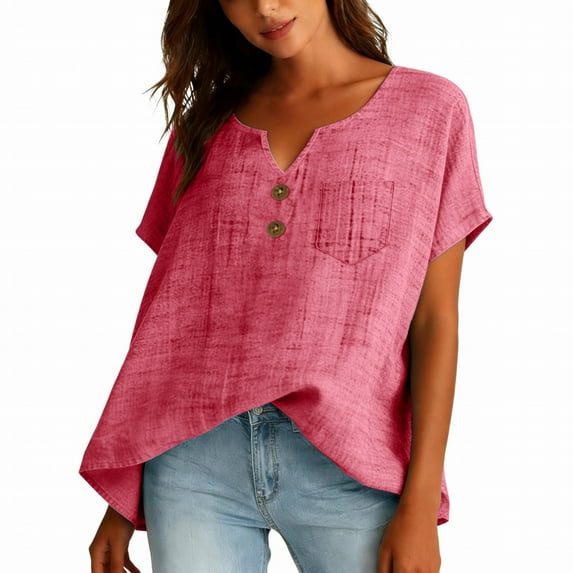 Blouses For Women Solid Color Cotton Linen Comfort Loose Linen Top Womens Tops