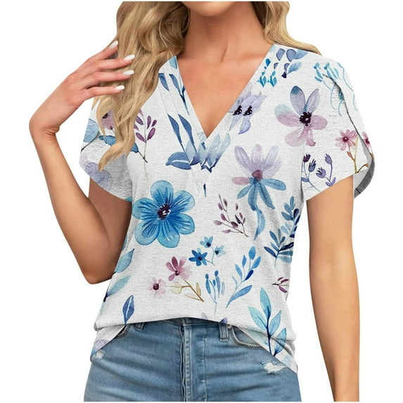 Blouses For Women Summer Solid Color V Neck Tops Casual Cute Petal Short Sleeve T Shirt Womens Flowy Tunic Top Female Dressy Fitted Tees Shirts