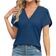 thumbnail image 1 of Blouses For Women Summer Solid Color V Neck Tops Casual Cute Petal Short Sleeve T Shirt Womens Flowy Tunic Top Female Dressy Fitted Tees Shirts, 1 of 5