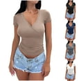 thumbnail image 1 of Blouses For Women, Tshirts for Women Short Sleeve Deep V Neck Tops Cross Wrap Ruched Plunge Slim Fit Tee Shirts Tunic Tops Tee, 1 of 6