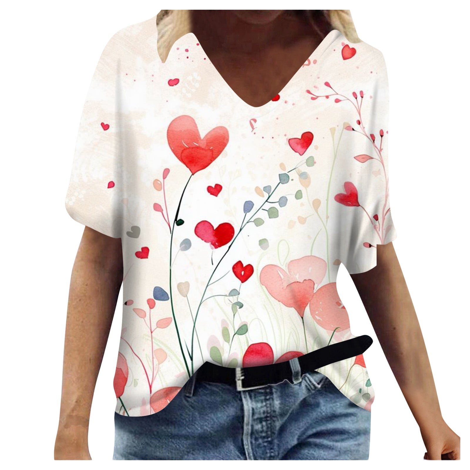 Blouses For Women Women's Summer Fashion Personality Flower V Neck
