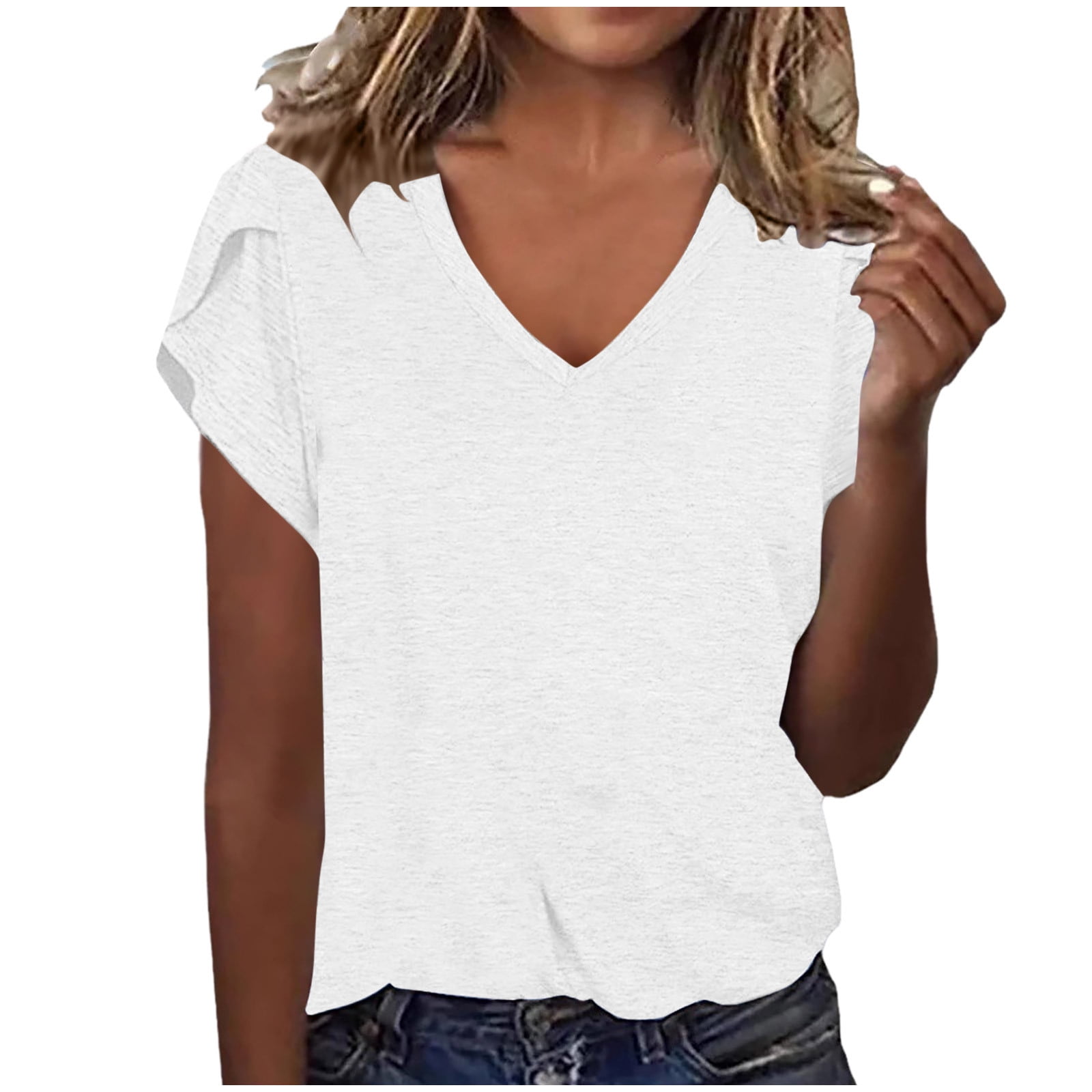 Women S Dress Tops And Blouses 2026.Blouses For Women, Women's Summer Petal Short Sleeve Shirts Trendy T ...