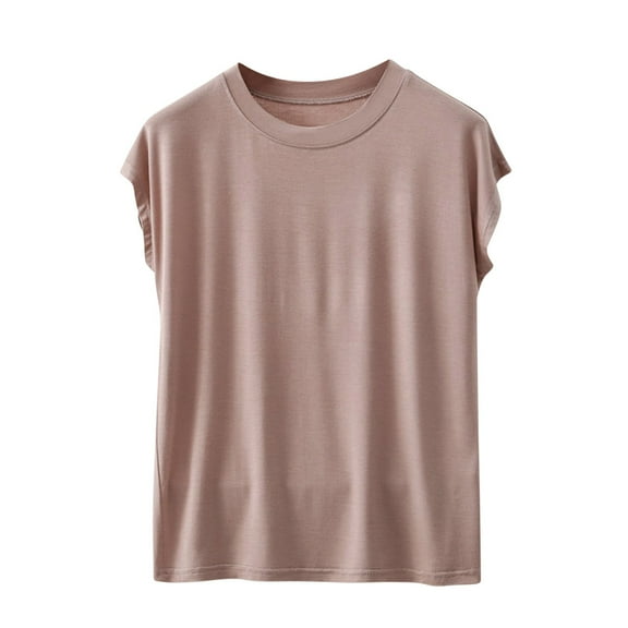 Blouses For Women, Womens Cotton T Shirts Soft Comfy Round Neck Cap Sleeve Shirts Summer Casual Loose Fit Lounge Tops Plain Basic Tees