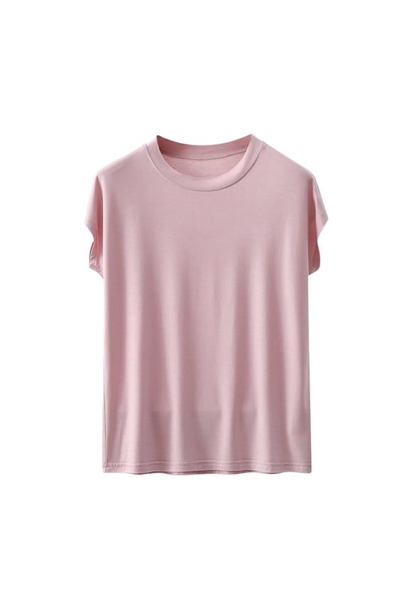 Blouses For Women, Womens Cotton T Shirts Soft Comfy Round Neck Cap Sleeve Shirts Summer Casual Loose Fit Lounge Tops Plain Basic Tees