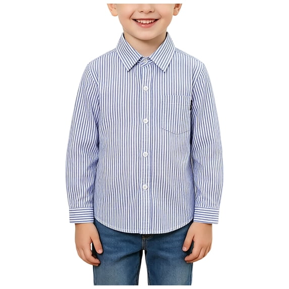 Blouses for Juniors Boys Dress Shirts Striped Button Down Shirt Long Sleeve | Button Up, Dressy-Casual Versatile, Classic, Not See Through, Wedding, Church, School, Picture Day